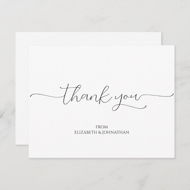 Simple Minimal Script Black & White Wedding Thank You Card (Front/Back)