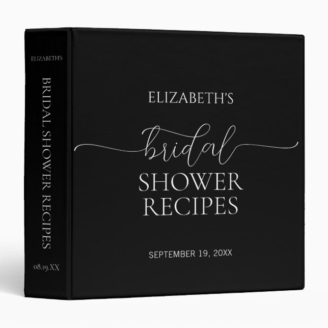 Simple Minimal Script Bridal Shower Recipe 3 Ring Binder (Front/Spine)