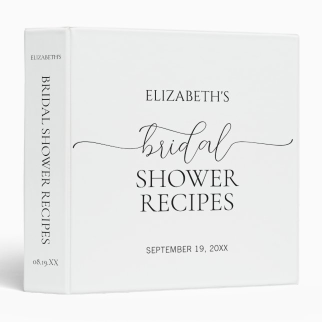 Simple Minimal Script Bridal Shower Recipe 3 Ring Binder (Front/Spine)