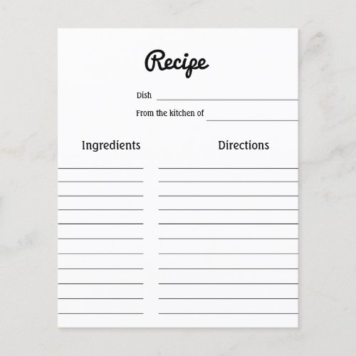 simple minimal script bridal shower recipe card