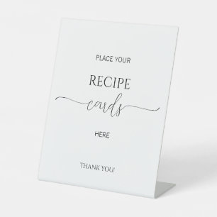Simple Minimal Script Bridal Shower Recipe Cards Pedestal Sign