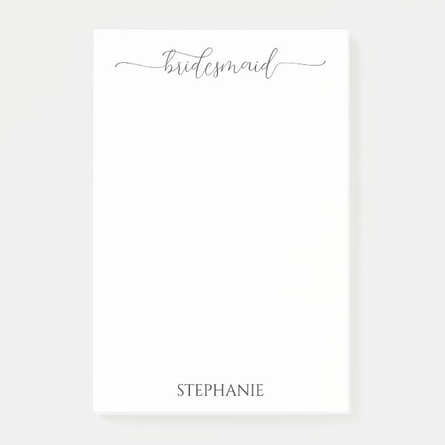 Simple Minimal Script Bridesmaid Gift Post-it Notes (Front)