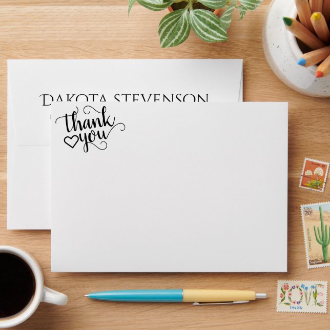 Simple Minimal Script | Classic Thank You Address Envelope (Desk)