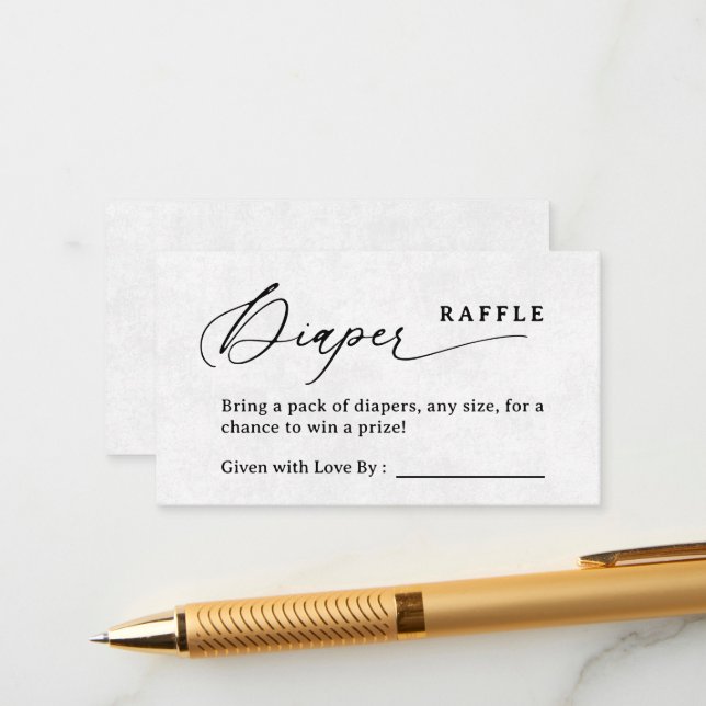 Simple Minimal Script Diaper Raffle Enclosure Card (Front/Back In Situ)