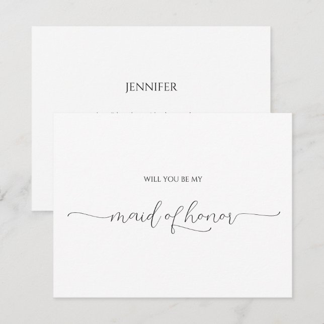 Simple Minimal Script Maid of Honor Proposal Card (Front/Back)