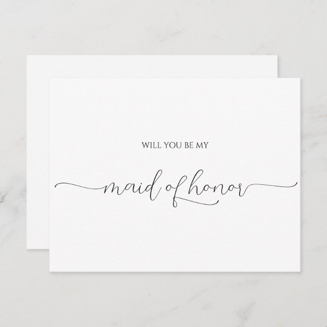 Simple Minimal Script Maid of Honor Proposal Card (Front/Back)