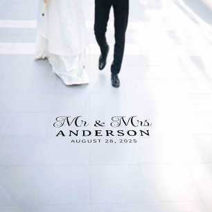 Simple Minimal Script Mr and Mrs Wedding Name Floor Decals