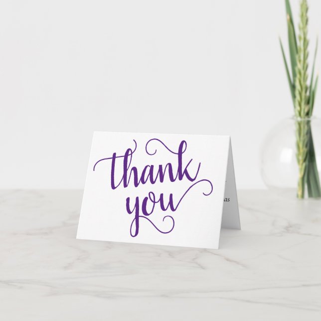 Simple Minimal Script | Royal Purple Heart Photo Letterpress Thank You Card (Front)