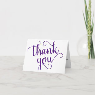 Simple Minimal Script Royal Purple Heart Photo Thank You Card