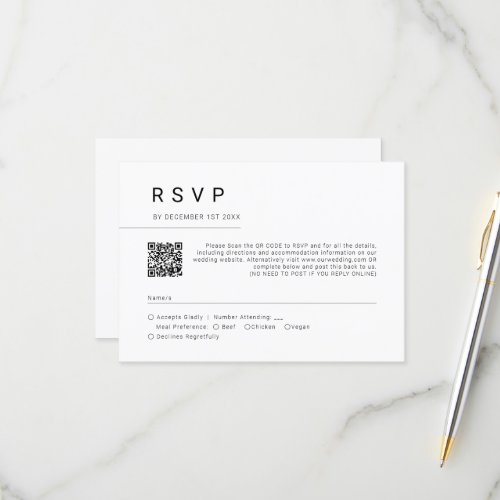 Simple Minimal Script Typography Wedding QR Code RSVP Card