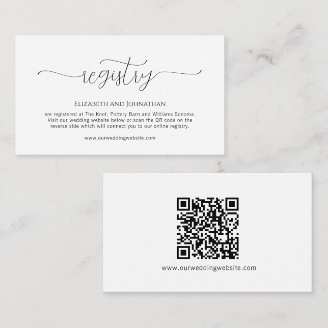 Simple Minimal Script Wedding Registry Enclosure Card (Front/Back)