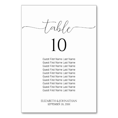 Simple Minimal Script Wedding Seating Chart Table Number