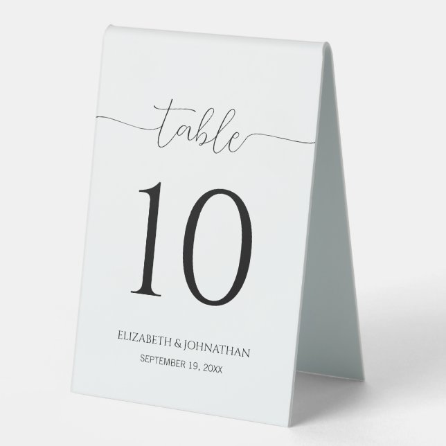 Simple Minimal Script Wedding Table Number Tent (Front)