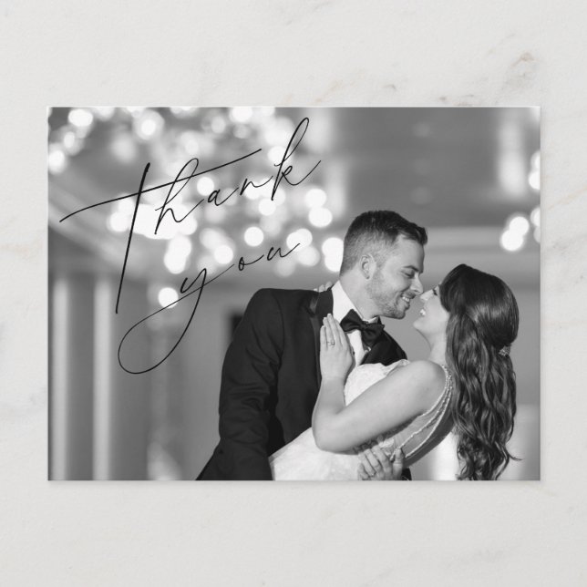 Simple Minimal Script Wedding Thank You Post Card (Front)