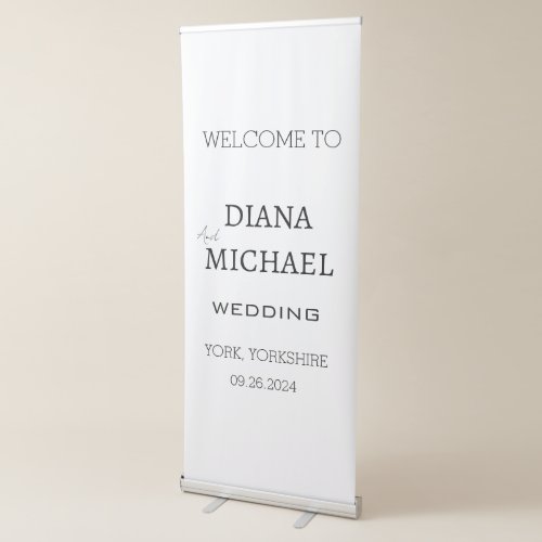 Simple Minimal Script White Wedding Welcome  Retractable Banner