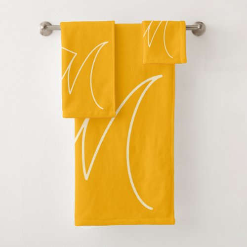 Simple Minimal Script Yellow Monogram Letter Bath Towel Set