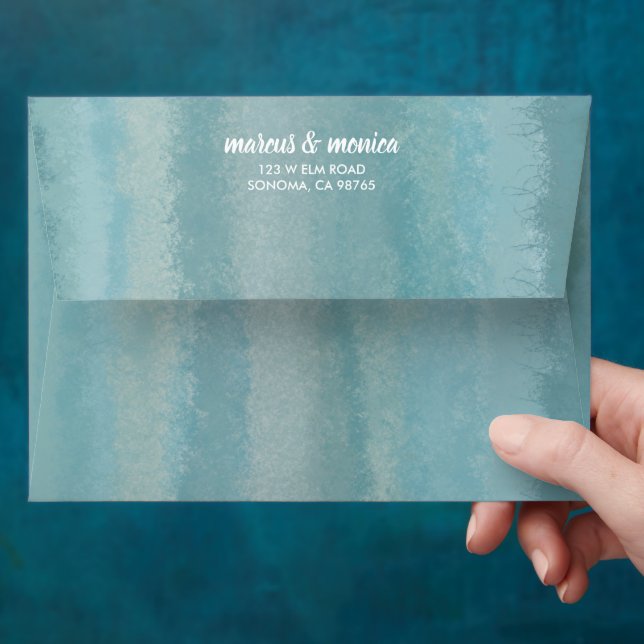 Simple Minimal Sea Blue Watercolor Wedding  Envelope (Hand)