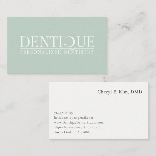 Simple Minimal Soft Mint Green Logo Professional Business Card (Front/Back)