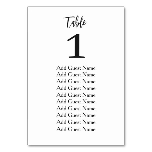 Simple Minimal Table Number Seating Chart