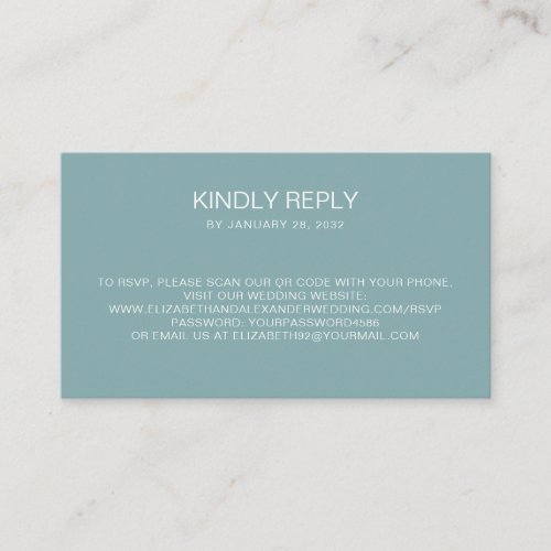 Simple minimal teal QR Code online RSVP Enclosure Card