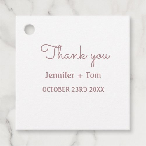 simple minimal text rose gold wedding thank you favor tags