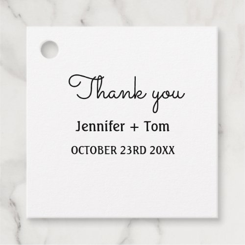 simple minimal text white wedding thank you favor tags