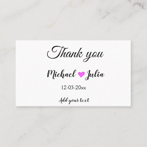 Simple minimal thank you couple name heart glitter business card