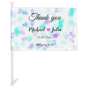 Simple minimal thank you couple name heart glitter car flag