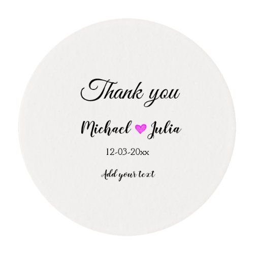 Simple minimal thank you couple name heart glitter edible frosting rounds