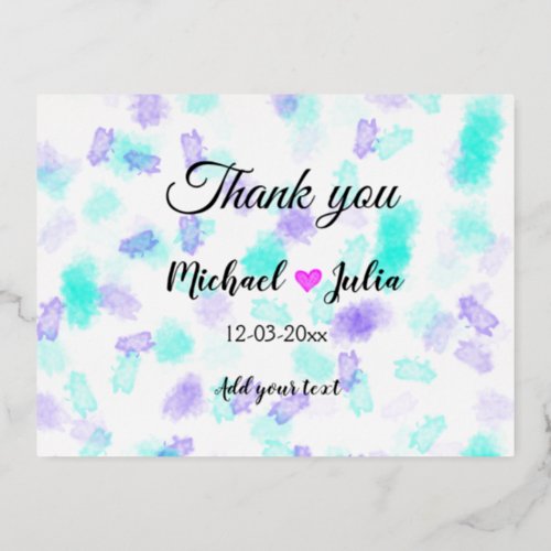 Simple minimal thank you couple name heart glitter foil holiday postcard