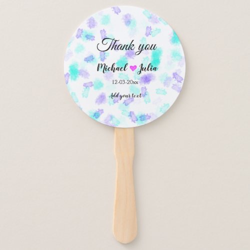 Simple minimal thank you couple name heart glitter hand fan