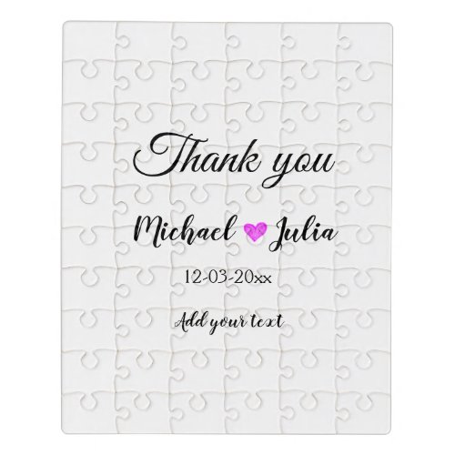 Simple minimal thank you couple name heart glitter jigsaw puzzle
