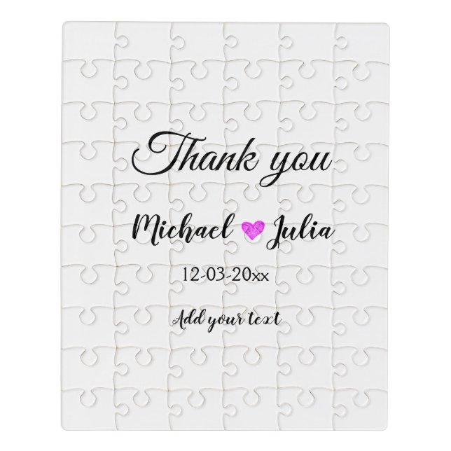 Simple minimal thank you couple name heart glitter jigsaw puzzle (Puzzle Vertical)
