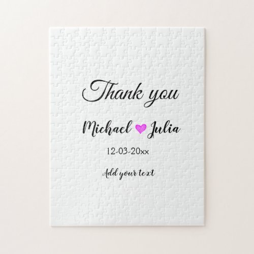 Simple minimal thank you couple name heart glitter jigsaw puzzle