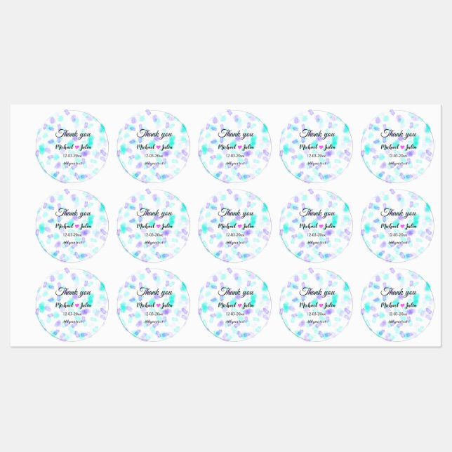 Simple minimal thank you couple name heart glitter labels (Sheet)