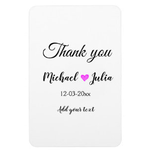 Simple minimal thank you couple name heart glitter magnet
