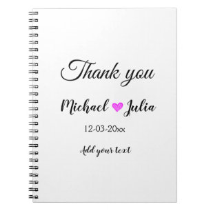 Simple minimal thank you couple name heart glitter notebook