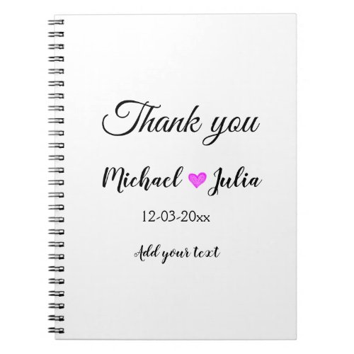 Simple minimal thank you couple name heart glitter notebook