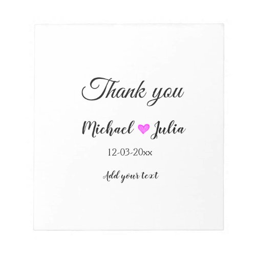 Simple minimal thank you couple name heart glitter notepad