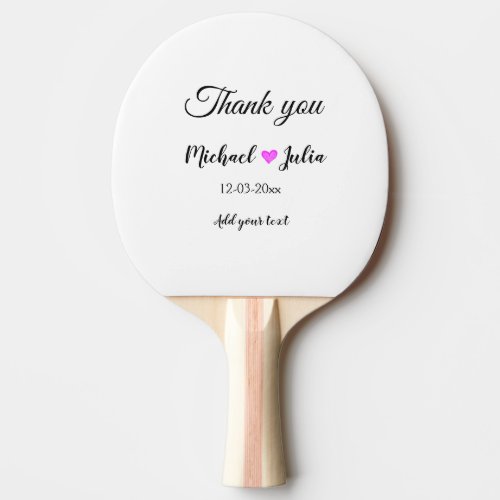Simple minimal thank you couple name heart glitter ping pong paddle