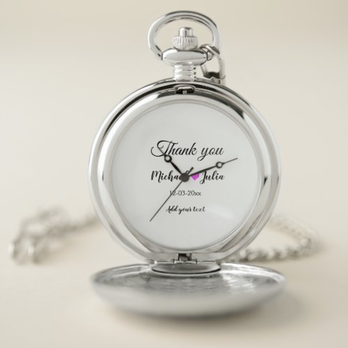 Simple minimal thank you couple name heart glitter pocket watch