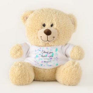 Simple minimal thank you couple name heart glitter teddy bear