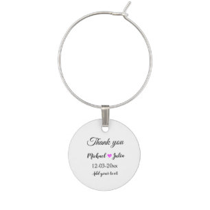 Simple minimal thank you couple name heart glitter wine charm