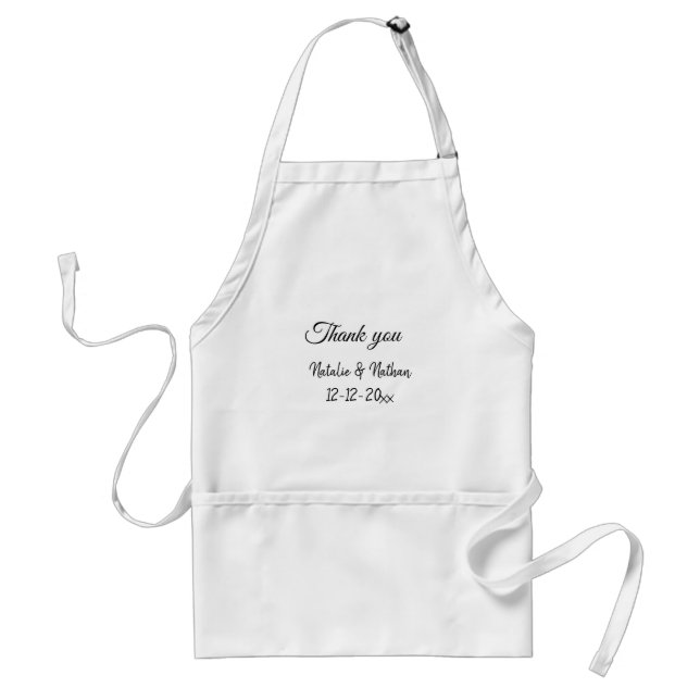 Simple minimal thank you couple name text date cus adult apron (Front)