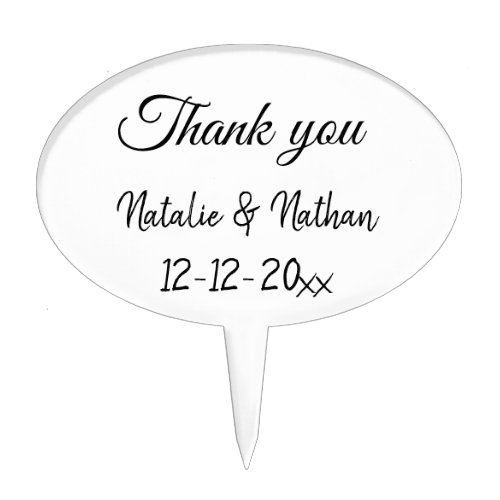 Simple minimal thank you couple name text date cus cake topper