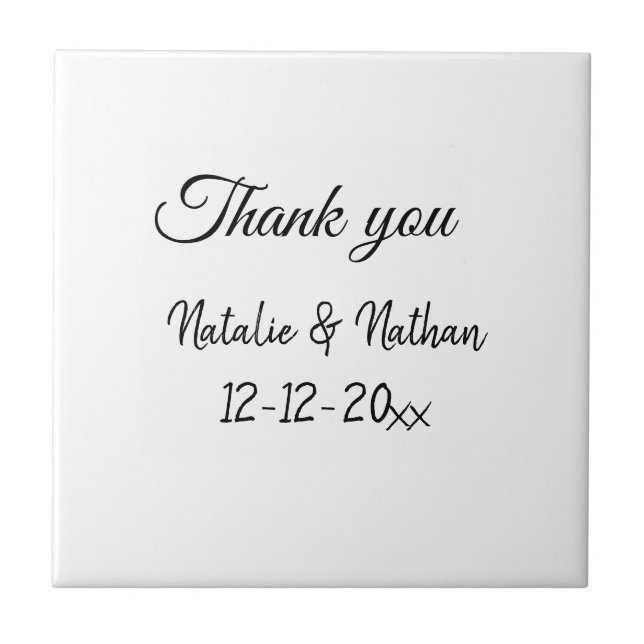 Simple minimal thank you couple name text date cus ceramic tile (Front)