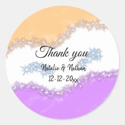 Simple minimal thank you couple name text date cus classic round sticker