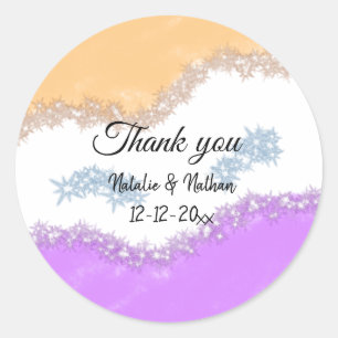 Simple minimal thank you couple name text date cus classic round sticker