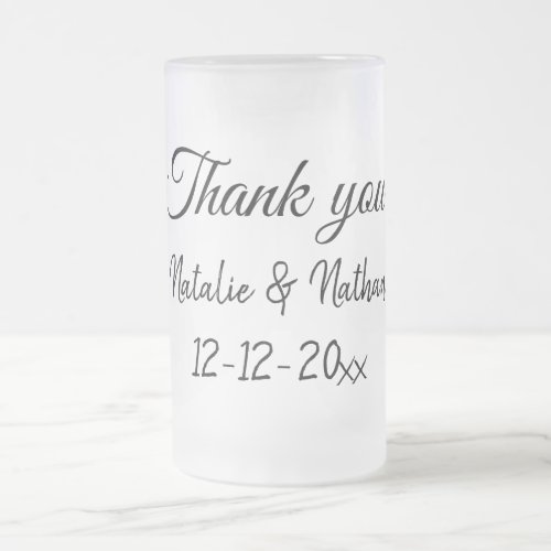 Simple minimal thank you couple name text date cus frosted glass beer mug