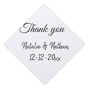 Simple minimal thank you couple name text date cus graduation cap topper
